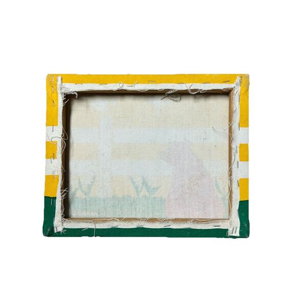 Marushka Wall Art Textile Screen Print 8x10 Pig Bird Farm Yellow Green Fence MCM - Picture 2 of 4